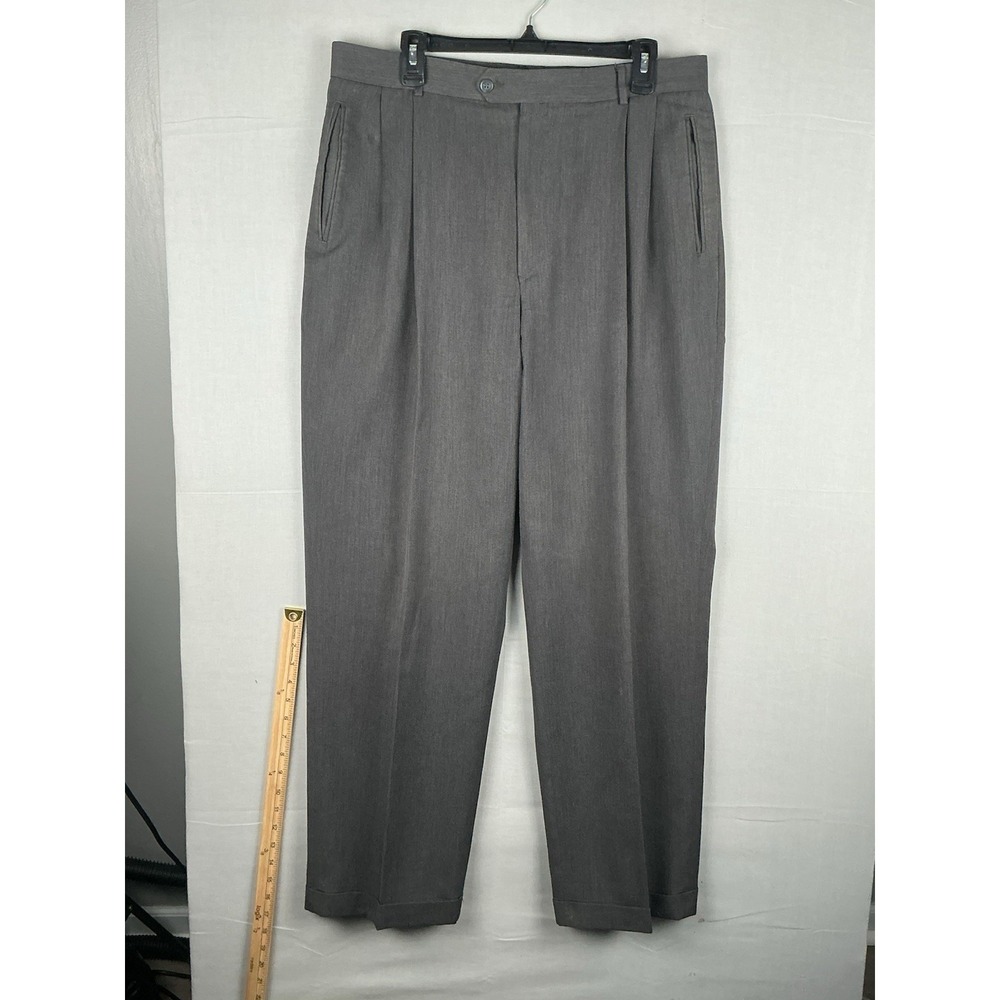 Louis Raphael Mens 38x32 Gray Wool Dress Pants Pleated Classic Fit Cuffed